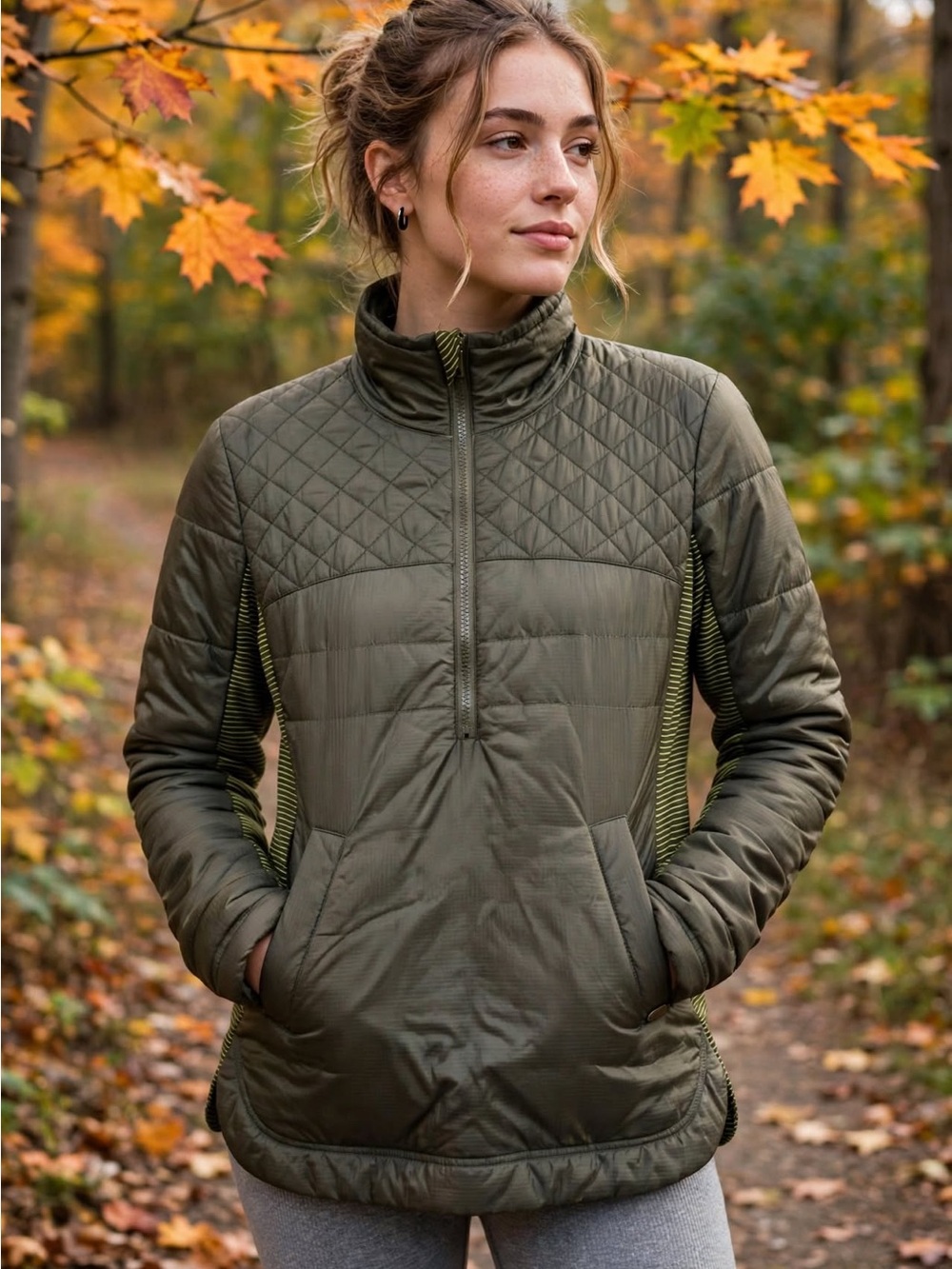 Carve Designs Olive Green Quilted Half-Zip Pullover Gorpcore